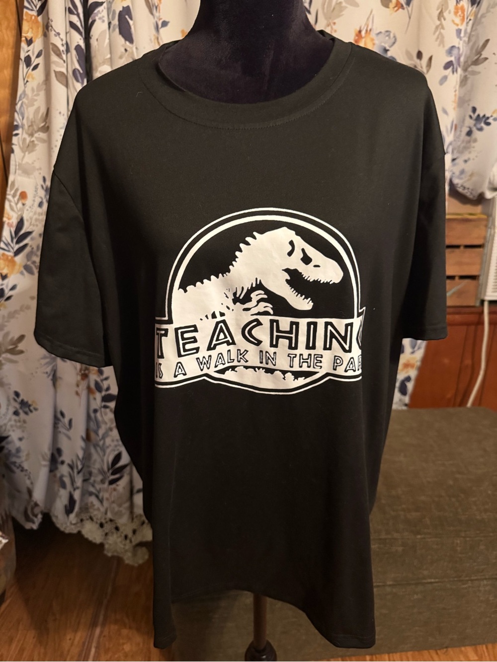 Black Graphic Short Sleeve Tee with Dinosaur Print